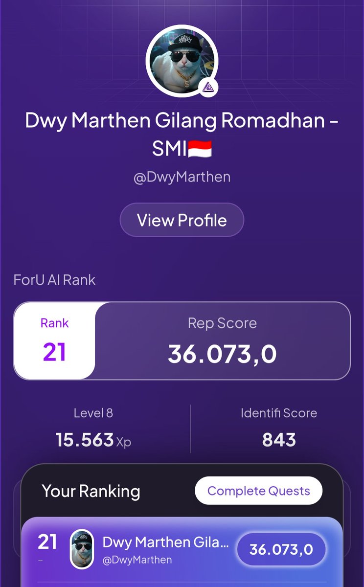 DwyMarthen's tweet image. Hello ForUNation ‼️

I'd like to share my feedback with the @foruai TECHNICAL TEAM on the @BNBCHAIN Network.

As of March 23, 2026, I'm ranked 21st on the ForU $50,000 Campaign Leaderboard. I've experienced several ranking drops. I'm active,&amp;amp; my rep score hasn't changed.

#FORU