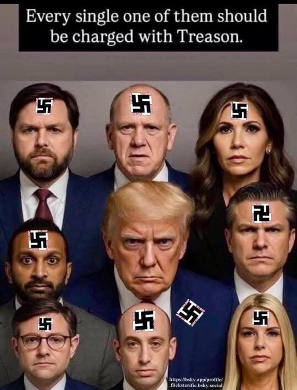 RealDarlanio's tweet photo. #FuckTrump
#FuckVance
#FuckBondi
#FuckHegseth
#FuckRubio
#FuckPatel
#FuckRFKennedy
#FuckMiller
#FuckJohnson
#KristiNoemSuchACunt https://t.co/kel2zDqf6B