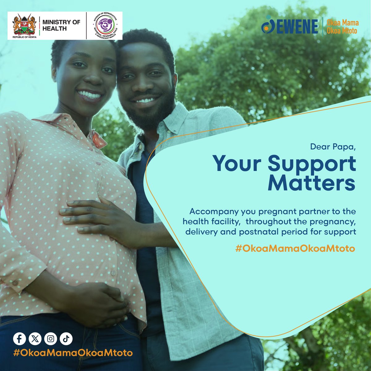MoH_DRMH's tweet photo. Support Yako Ina-matter

Men should  accompany their partners to the health facility -  throughout the pregnancy,  delivery and postnatal period for support.

#OkoaMamaOkoaMtoto https://t.co/87KZQ8D09E