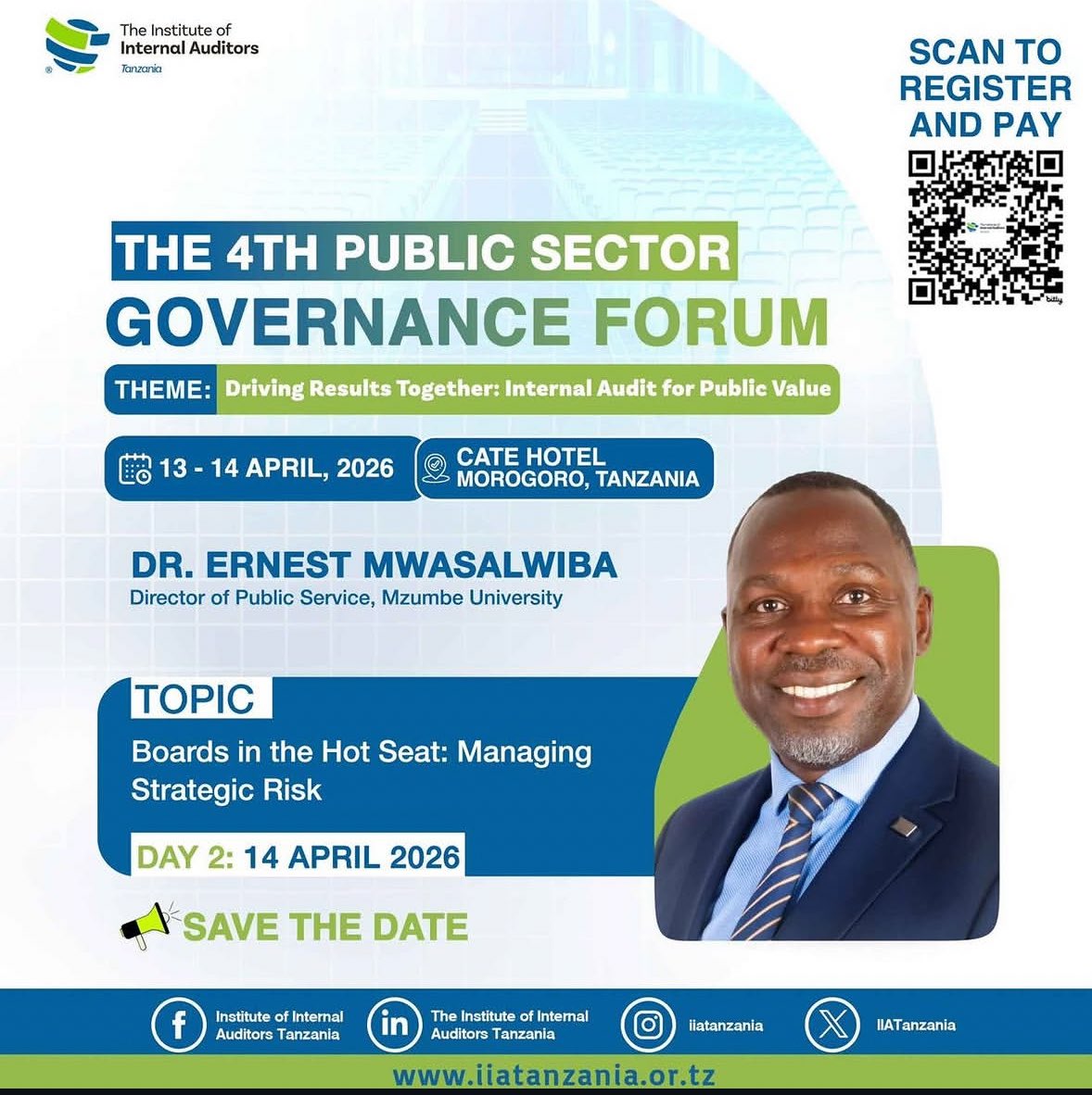 Speaker Spotlight | 4th Public Sector Governance Forum

We are pleased to feature Dr. Ernest Mwasalwiba, Director of Public Service at Mzumbe University, bringing over 15 years of expertise in public sector risk and financial management.

Topic: Boards in the Hot Seat: Managing
