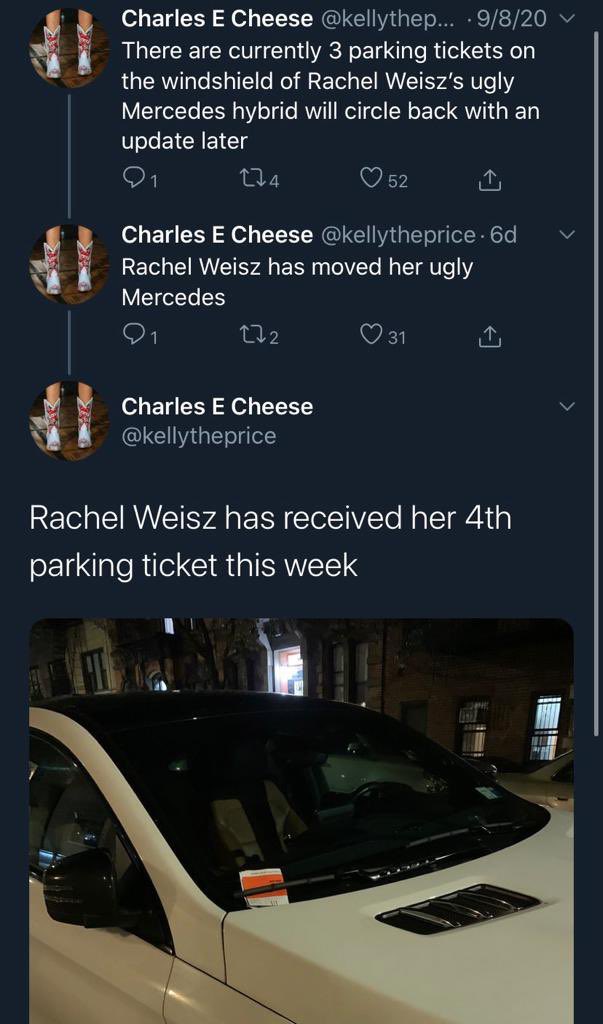 “Rachel Weis has moved her ugly Mercedes”💀💀💀