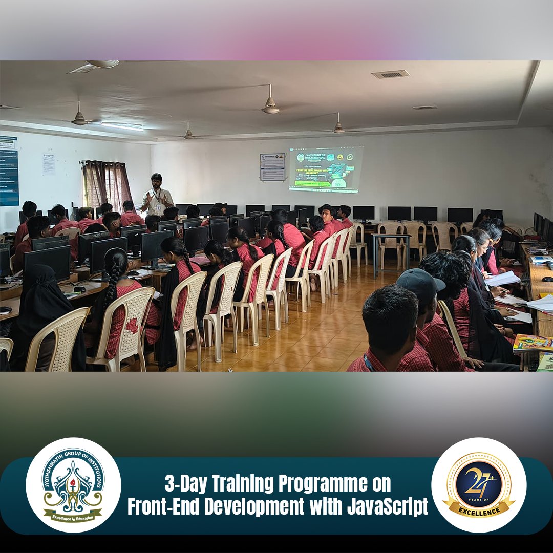 jyothish_mathi's tweet photo. JITS Conducted 3-Day Training Programme on Front-End Development with JavaScript

#JITS #JITSPolytechnic #JITSAutonomous #TASK #TelanganaAcademyForSkillAndKnowledge #SkillDevelopment #FrontendDevelopment #JavaScriptTraining #WebDevelopment #TechnicalTraining https://t.co/y98zOeshh3
