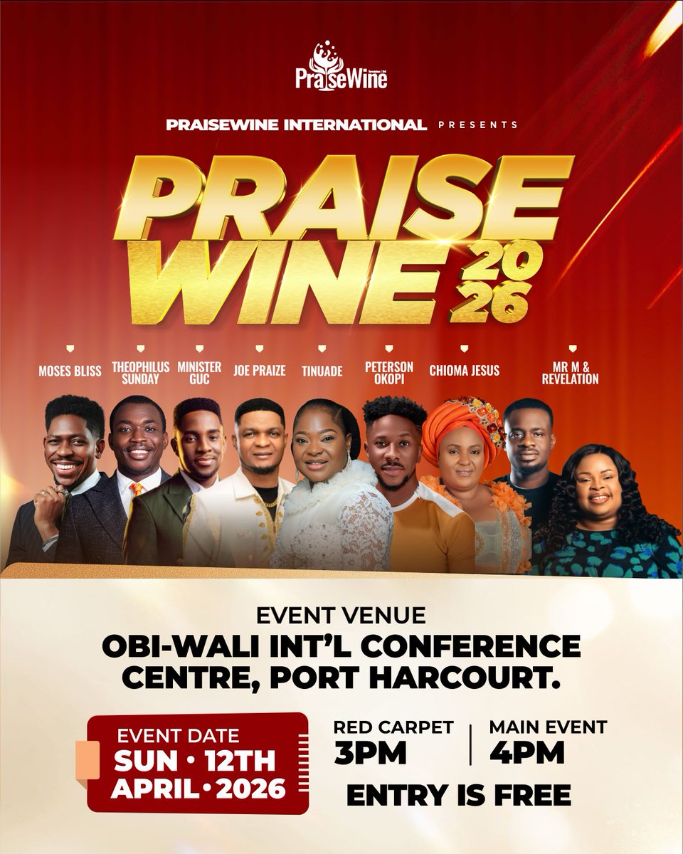 Praisewineintl's tweet photo. 20 Days Until PraiseWine 2026!

The sound of praise is rising…

Across the city and beyond, hearts are aligning for a night that will shift atmospheres.

Brace up!

---

See flyer for details.

#PraiseWine
#PraiseWine2026
#MakePraiseALifestyle https://t.co/V1VrVkUE10