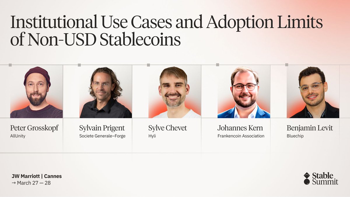 💡 Exploring Institutional Demand and Adoption of Non-USD Stablecoins

Peter Großkopf, CTO/COO at <a href="/AllUnityStable/">AllUnity</a> will be speaking at the <a href="/stable_summit/">Stable Summit 🦫</a> in Cannes on March 27.

He´ll join an expert panel discussing: Institutional Use Cases and Adoption Limits of Non-USD