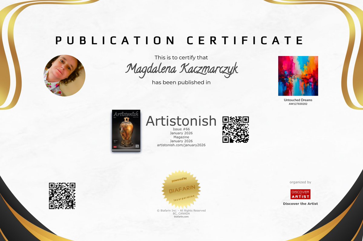 MagdalenaXart's tweet image. Exciting news! 🎉 My artwork will be featured again in Artistonish Magazine at the end of March.

IN MEANTIME Check out "Untouched Dreams" on @objktcom—only 2 editions available for 550 XTZ each!

Take a look here: objkt.com/tokens/KT1AFpD…

#Featured #Publication #ContemporaryArt