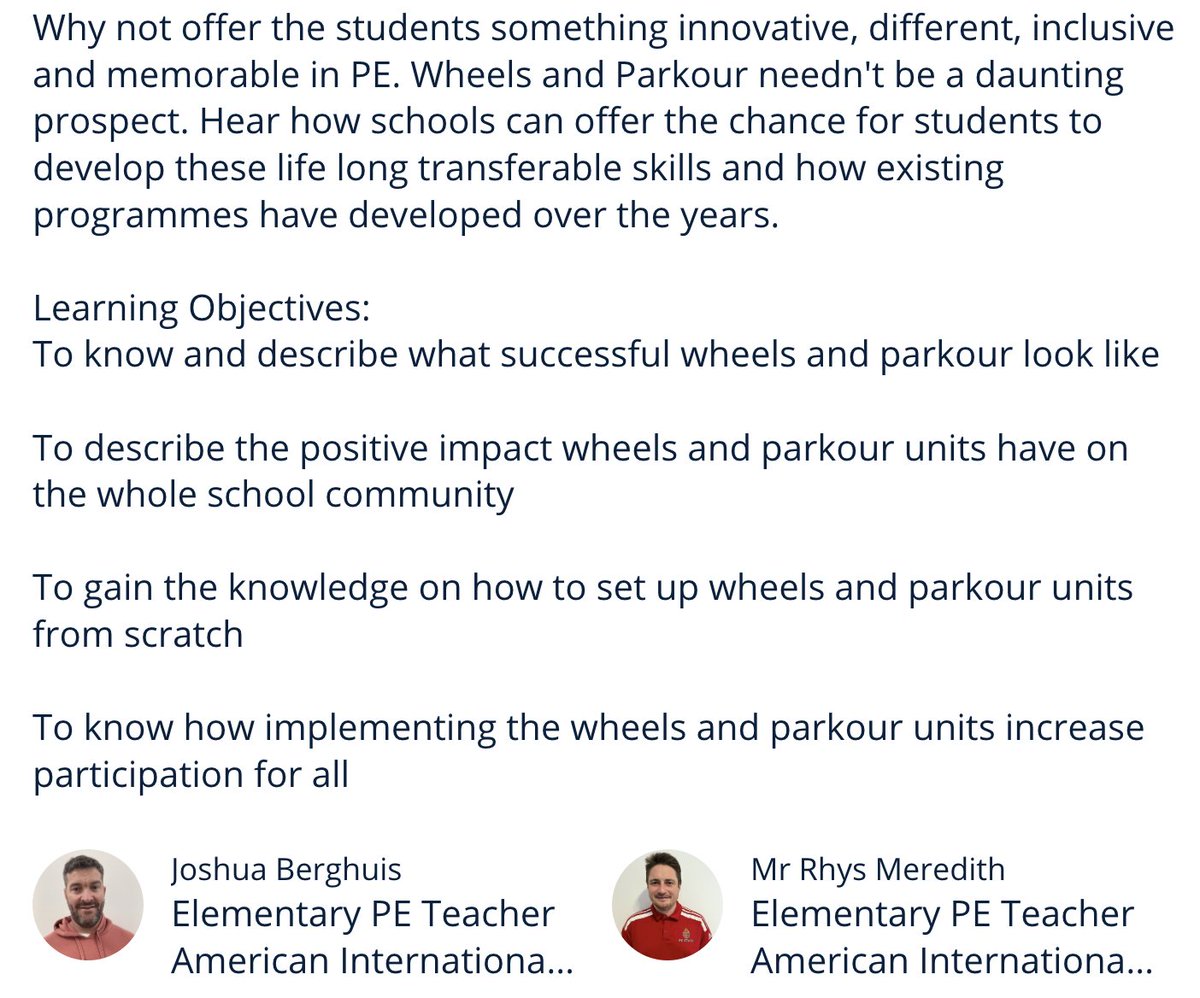RhysMeredith23's tweet image. This week we will be in Zurich presenting our work on cycling, skateboarding and Parkour in PE. 🚴‍♂️🛹

So excited to share, learn and connect with others. Please stop by and say hello 😀

#physed

@andyvasily @meaningfulPE @GaryZDPE