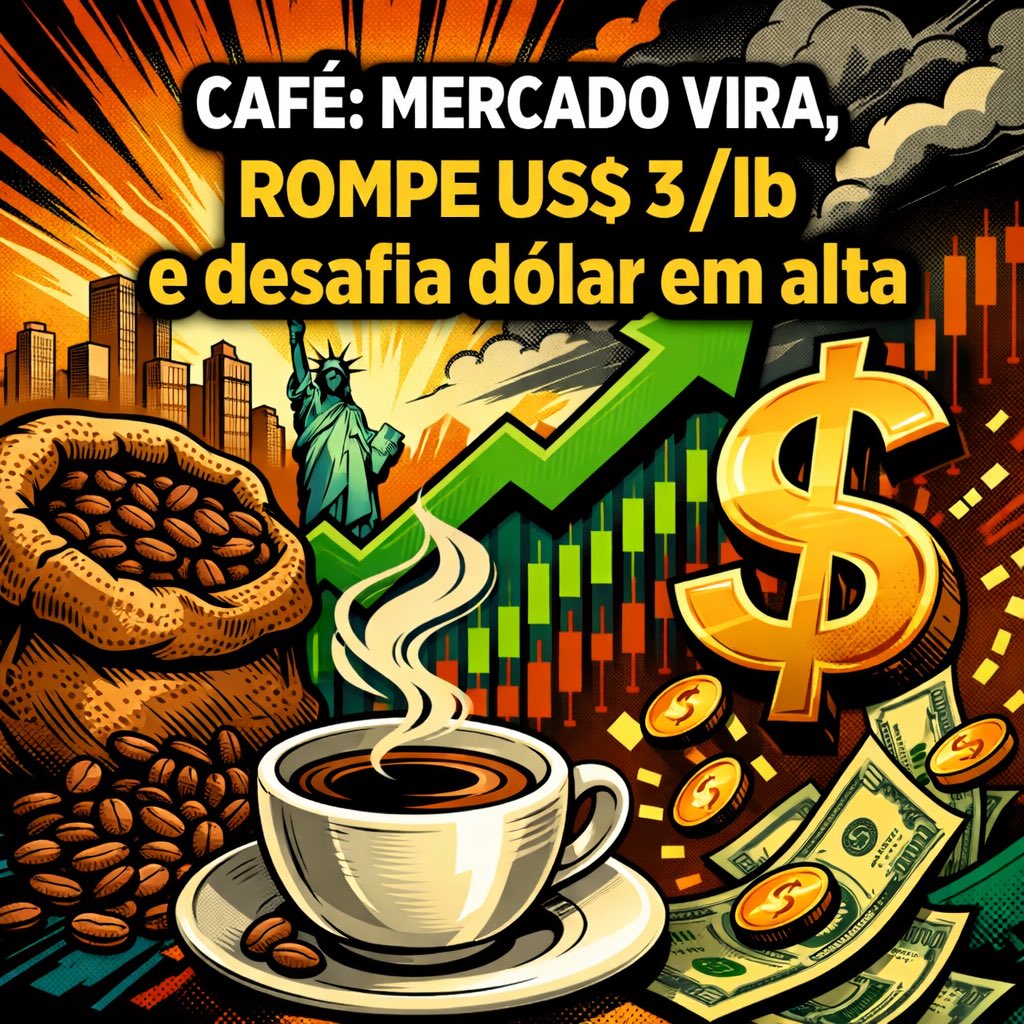 🟥⭕☕⭕🟥   CAFÉ: mercado vira, rompe US$ 3/lb e desafia dólar em alta tinyurl.com/7rvw6355