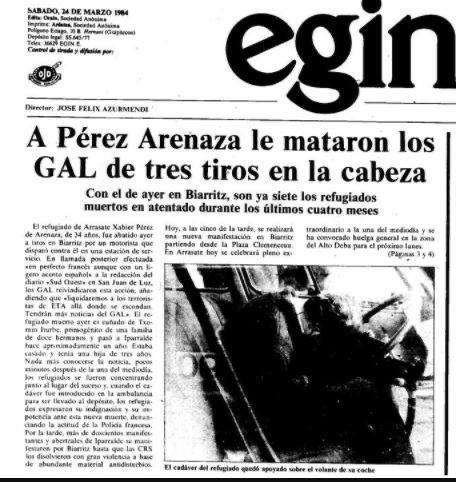 SortuArrasate's tweet photo. ➡️ 1984-03-23

🌹 Gaurko egunez duela 42 urte Xabier Perez de Arenaza Sogorb, Arrasateko iheslaria, tiroz hil zuen GALek Biarritzen. 

#Memoria
#Arrasate https://t.co/o5GPGiARSr