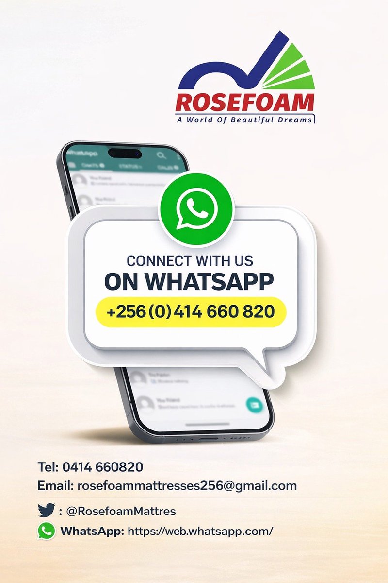 RosefoamMattres's tweet photo. #URWhatsApp
For any inquiries, please connect with us on WhatsApp: +256 (0) 414 660 820
#RosefoamMattresses #ComfortAndQuality #SleepBetter https://t.co/L97Fg2dadg