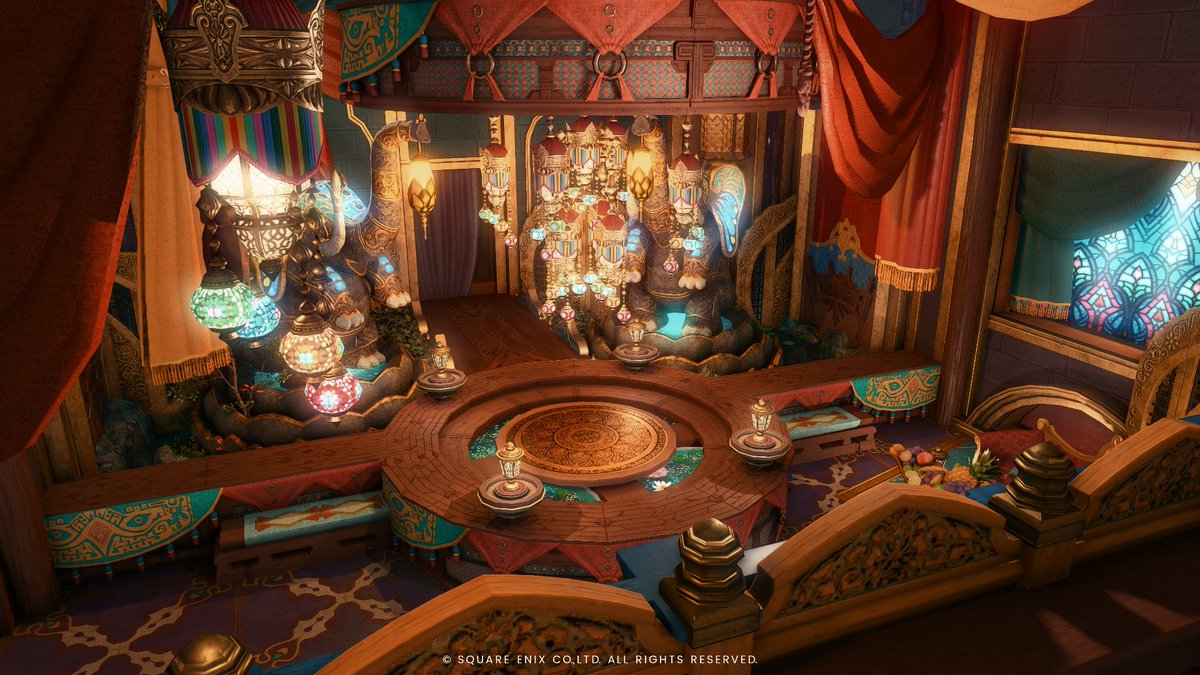 newt_969's tweet photo. 「Thavnairian Nights」
別ハウスにて公開中のサベネア風舞台をMハウスVerで制作しました💃

※設置数増加後に家具追加設置をしたいと考えているため4月末頃に一度公開を終了する予定です

🏡住所はリプへ
#FF14ハウジング #FF14Housing 
#にーくんハウス https://t.co/xU3QazcmIv