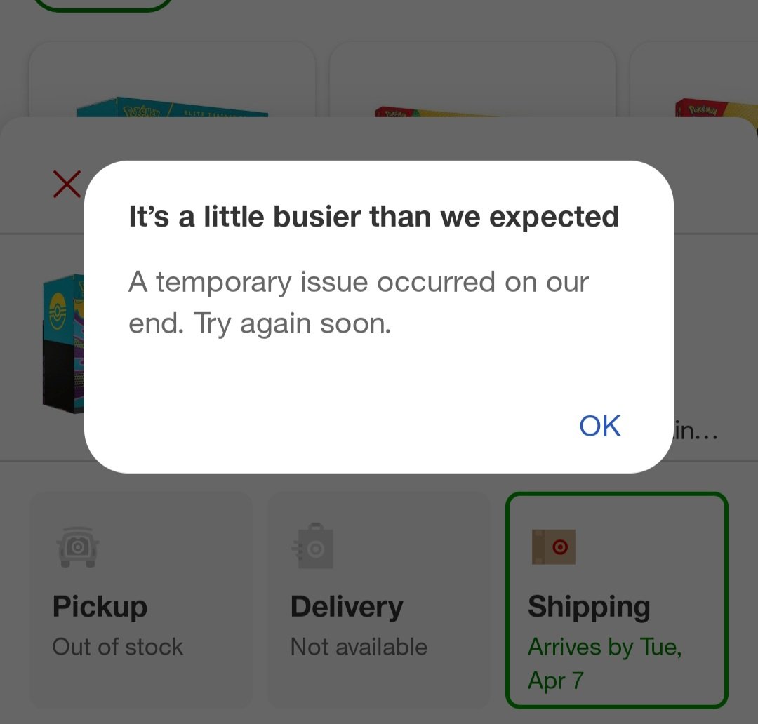 Cyan_Inu's tweet photo. @PokemonRestocks This is all I get https://t.co/xVBUjj6SV9