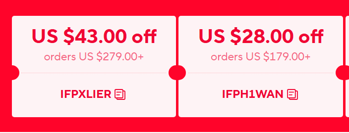 unitea_cha's tweet image. AliExpressから「特別追加コード」のお知らせです。
しれっとIFPクーポンが増えてたので、その話かと！

🔗IFPクーポン一覧
s.click.aliexpress.com/e/_c45Vdajd

$179以上の注文で$28割引：IFPH1WAN
$279以上の注文で$43割引：IFPXLIER

よろしければお役立てください🎶

#AliExpress #アリエク #クーポン情報