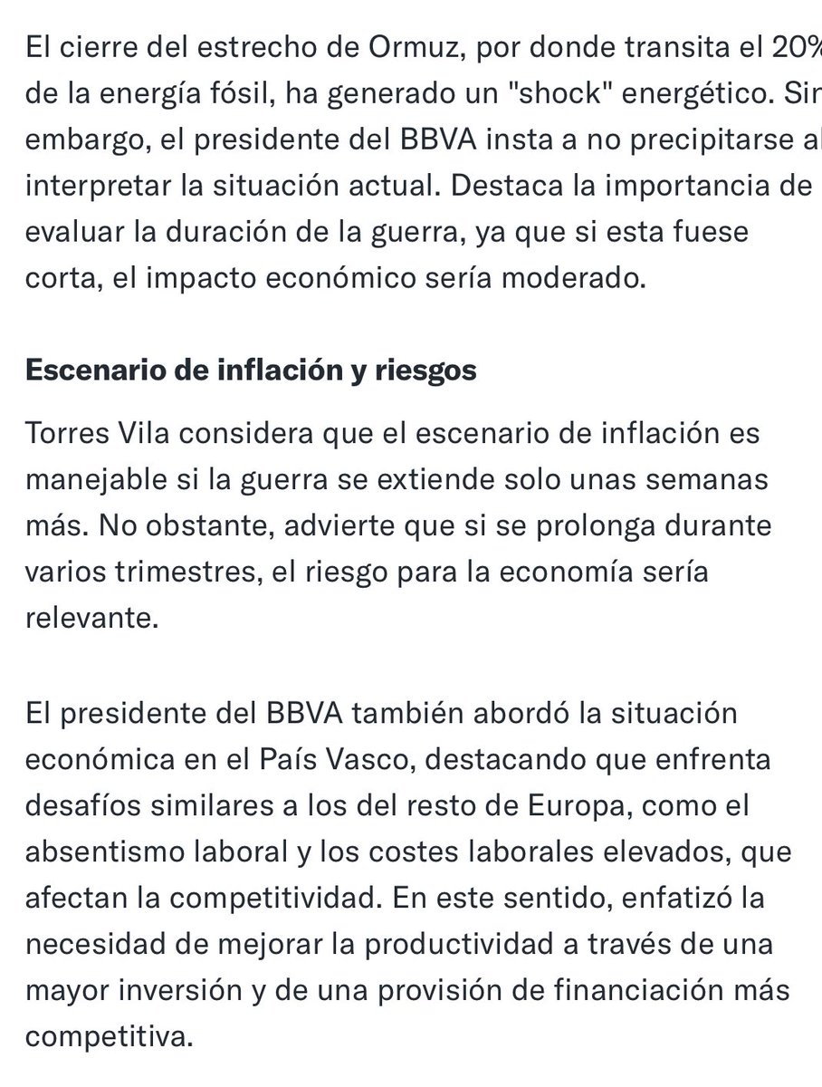 S_MonneyESP's tweet photo. Carlos Torres (@BBVA) cree que si la guerra es corta, tendrá impacto limitado en la economía https://t.co/M14t58Mi2O @BBVA_espana @bbvajubilacion https://t.co/AW8V8EFlCU