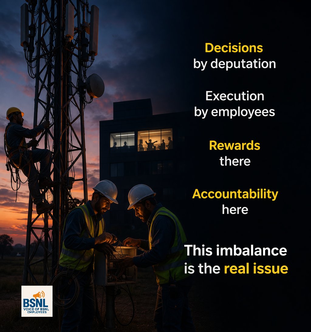 BSNLEmployees's tweet image. When power and accountability don’t meet, results always suffer. #BSNL #Deputation #Telecom