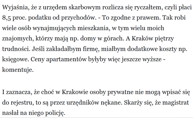 Prowadzi airbnb i mówi że rozliczanie się 8,5% jest zgodne z prawem 

Brakuje adnotacji redakcji "to nie jest zgodne z prawem"