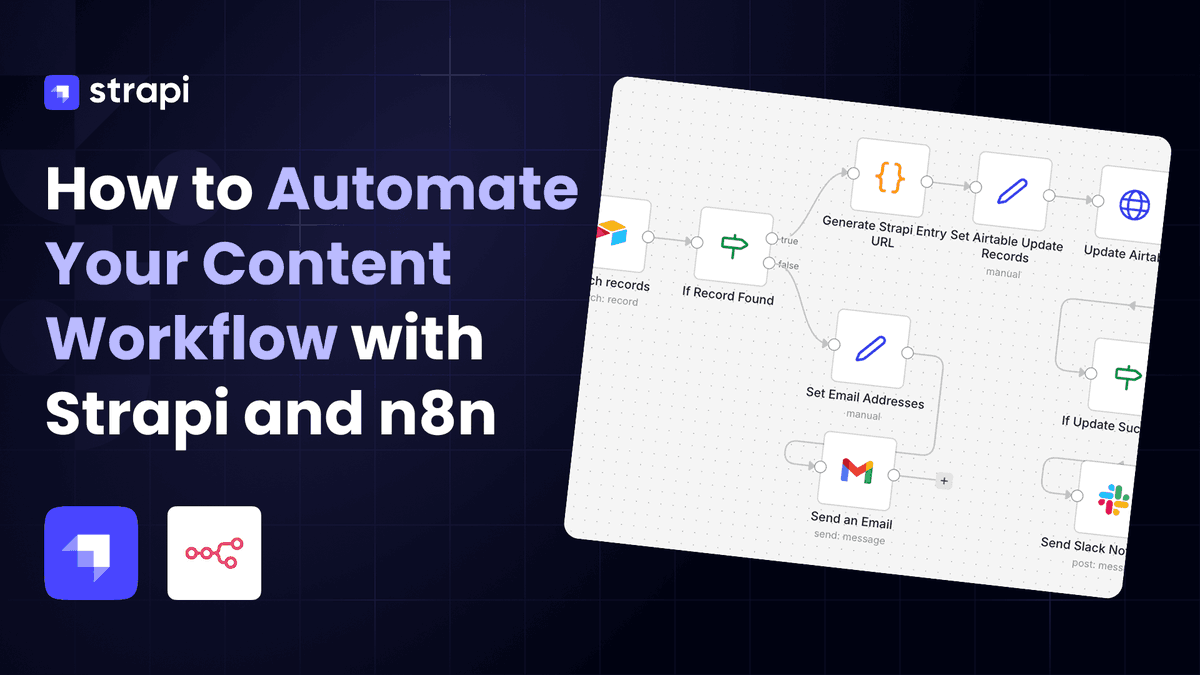 strapijs's tweet photo. Automate Your Content Publishing with @strapijs and @n8n_io

Learn how to automate your workflow: trigger on publish, update @airtable, create the live URL, notify @SlackHQ, and email editors when records are missing.

Less manual work, fewer missed updates.

👉 Full tutorial: https://t.co/bGcrImcoKD