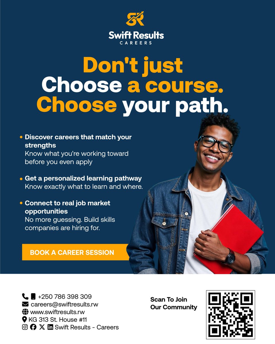 swiftresults_rw's tweet image. Don’t choose blindly—choose your path.

Discover careers that match your strengths and connect to real opportunities with Swift Results.

Start your journey today with us.

Send us a message here: swiftresults.rw/contact

#CareerSuccess
#SwiftResults