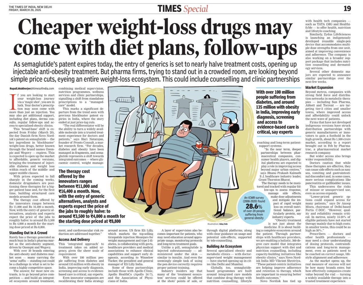The #semaglutide wave in India is not just about price disruption. It also reflects a shift in how #obesity is being treated. As affordable versions of blockbuster weight-loss therapies hit the market