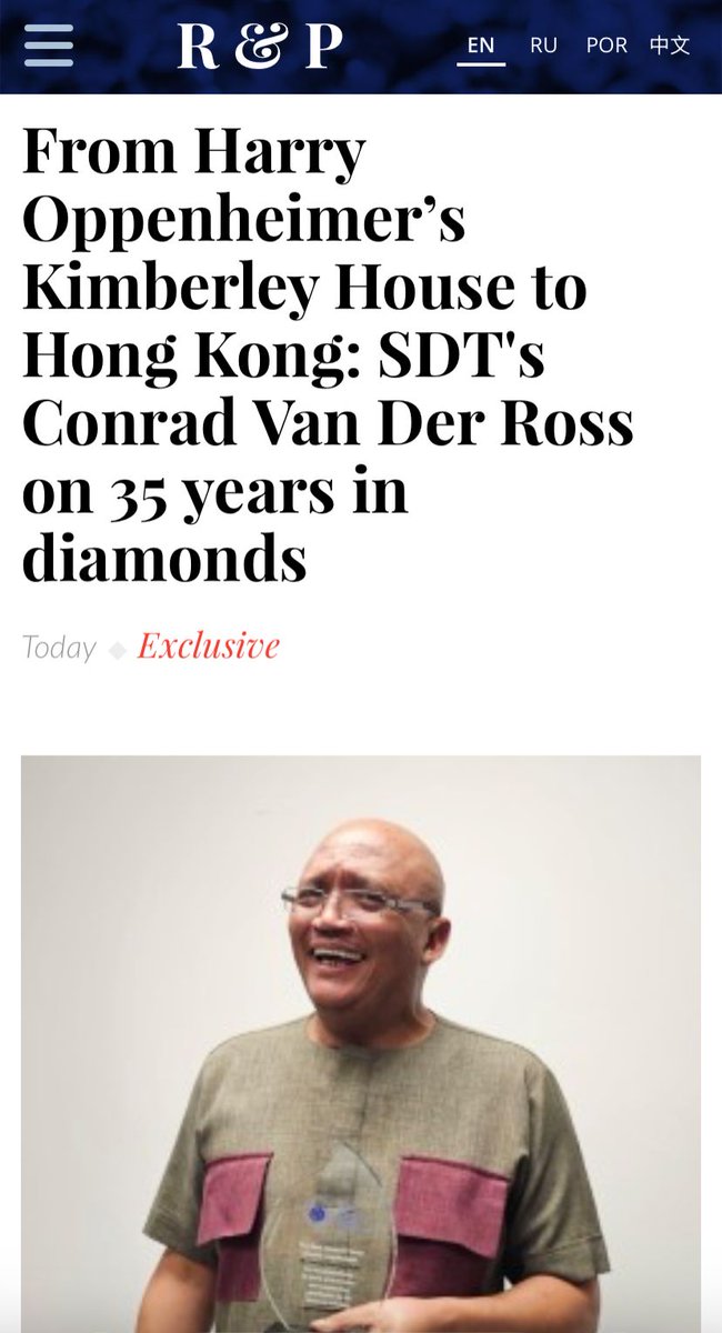 ‘From Harry Oppenheimer’s Kimberley House to Hong Kong: SDT’s Conrad Van Der Ross on 35 years in diamonds’

Catch up on our recent publication:
rough-polished.expert/en/exclusive/1…