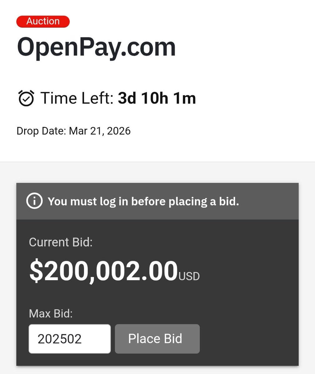 360Domain's tweet image. OpenPay​.com current bid: $200,002 😮

Do you think it will cross $500K?

#domain #domains #pay