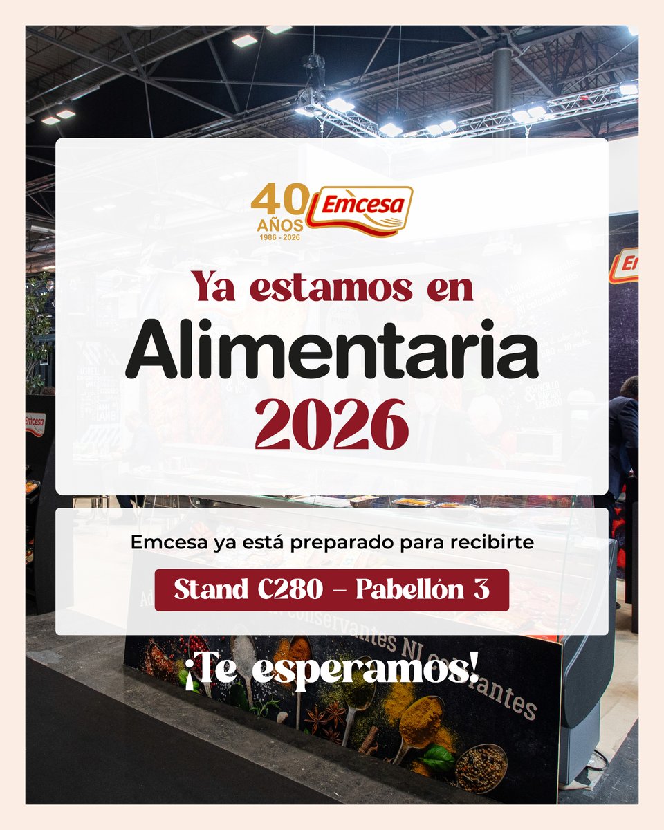 ¡Ya estamos en Alimentaria 2026!
Hoy arranca la feria y el equipo de Emcesa ya está preparado para recibirte.
📍 Pabellón 3 – Stand C280
👉 Ven a descubrir nuestras novedades.
#Alimentaria2026 #Emcesa