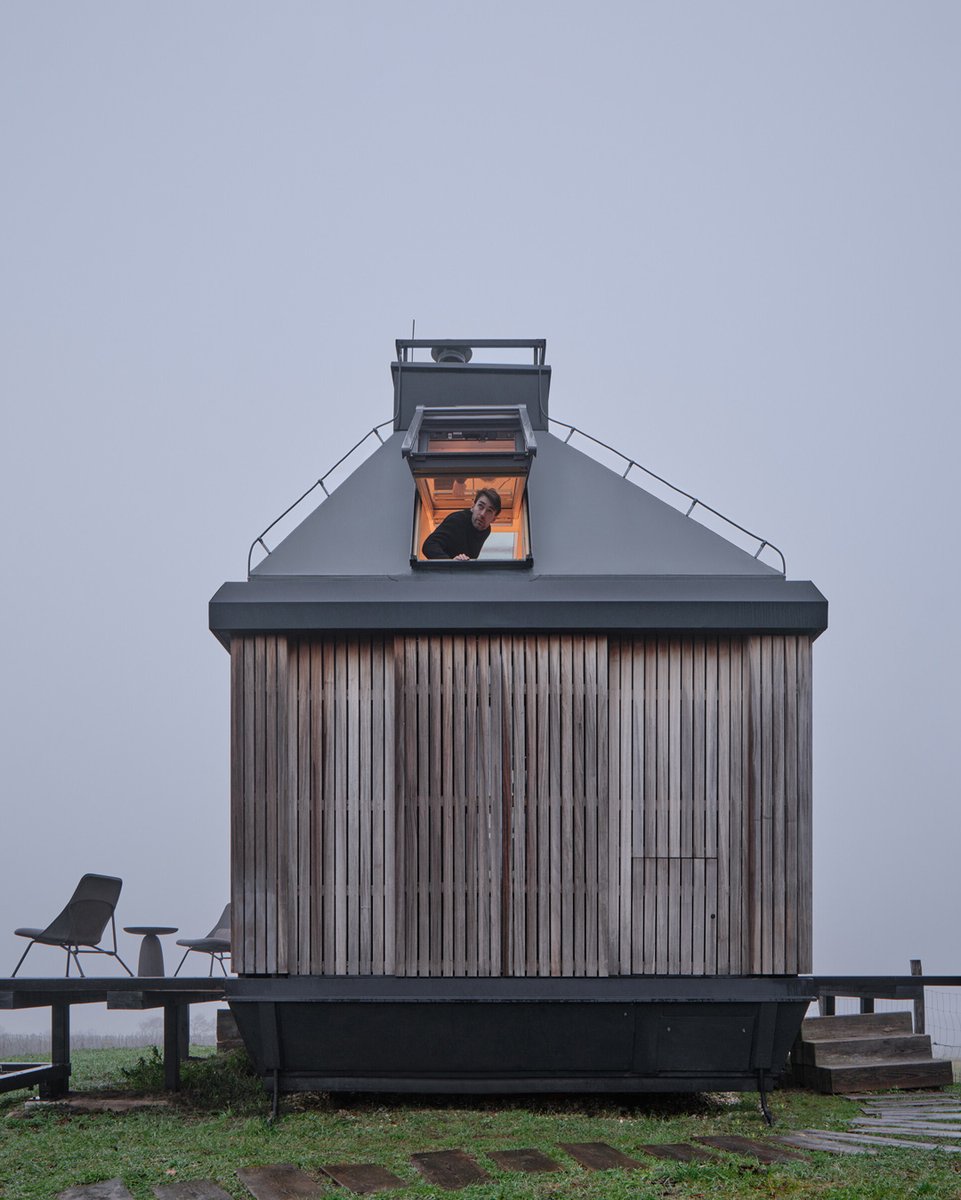 designboom's tweet image. ark-shelter &amp;amp; archekta craft #offgrid #cabin with a fold-down facade in devín, #slovakia designboom.com/architecture/a…
