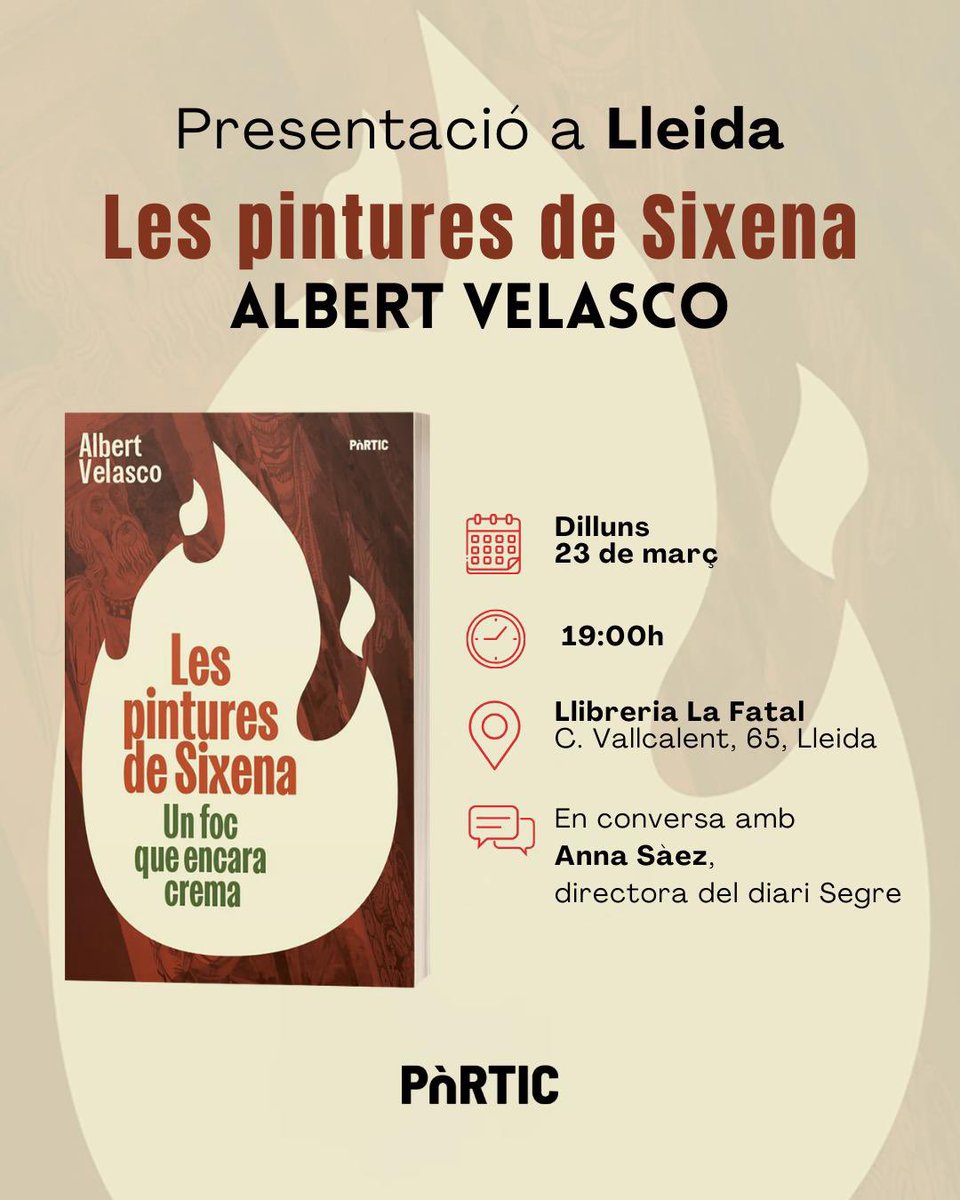 El doctor en Història d l’Art <a href="/velasc_alberto/">Albert Velasco</a> ha presentat al #TotEsMou “Les pintures de Sixena. Un foc que encara crema”.
El llibre explica el litigi polític i judicial entre Catalunya i Aragó al voltant del conjunt pictòric únic d Sta.Maria d Sixena q s’exposa al <a href="/MuseuNac_Cat/">Museu Nacional d'Art de Catalunya | MNAC</a>