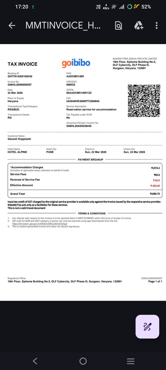 Kjvganesh's tweet photo. Facing an issue with my recent hotel booking!
GH7701426516834
I booked a room at Hotel Alpine for a stay on Sunday, 23rd March 2026 through @goibibo @GoibiboSupport. Unfortunately, while booking, I missed checking the policy which clearly mentioned that local IDs are not allowed. https://t.co/lvz6MLREJT