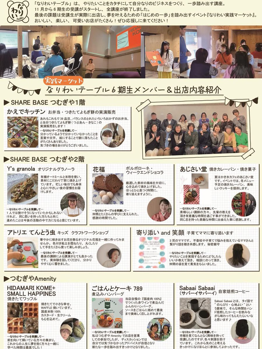 いよいよ今週末！３月２９日(日)１０時〜１５時　小商いの講座 #なりわいテーブル を受講した方実践として #なりわい実践マーケット と美味しい楽しい #つむぎやオープンマルシェ が同時開催です！ぜひ遊びにお越しください！vr-sano.com/news/page-6104/ #泉佐野市 #vrs