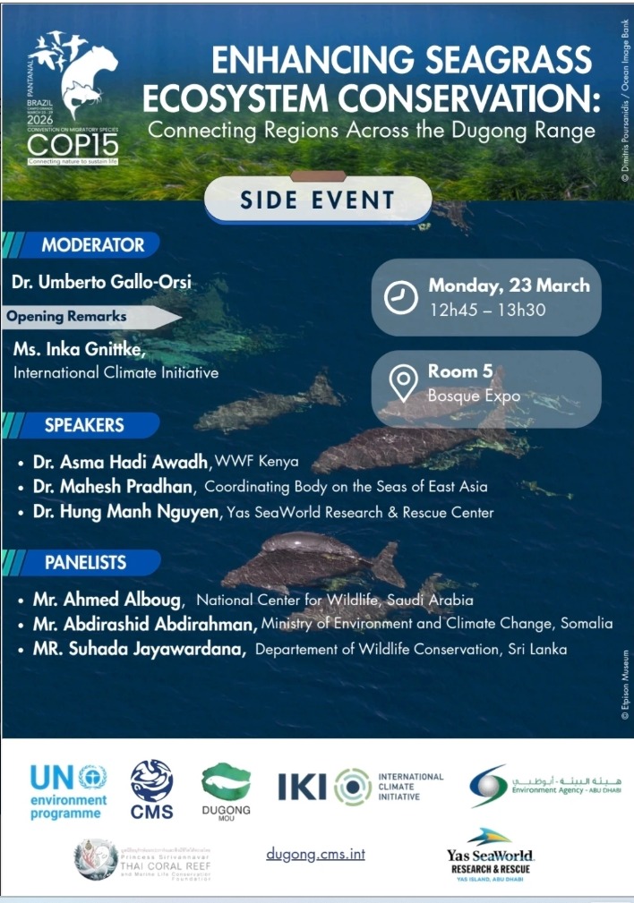 I am pleased to contribute to a side event  on seagrass ecosystems #CMSCOP15 
#MigratorySpecies
#Biodiversity #Seagrass #GreenFinancing