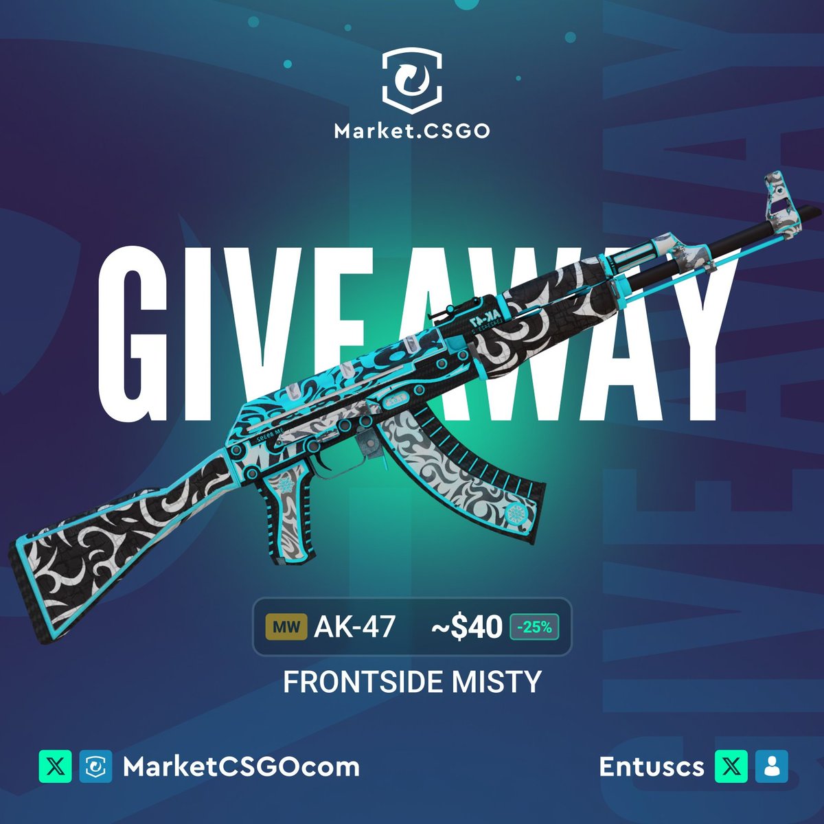 🎁 AK-47 | Frontside Misty (Minimal Wear) 🎁

How to Enter:
1️⃣ Follow <a href="/MarketCSGO/">Market.CSGO</a> +  <a href="/Entuscs/">Entus - Buying skins</a>
2️⃣ Like and Rt this post
3️⃣ Tag at least one of your teammate under the comment section

💥 Winner will be announced on March 30th. 
⏰ Don't miss your shot at this epic skin! Good luck!