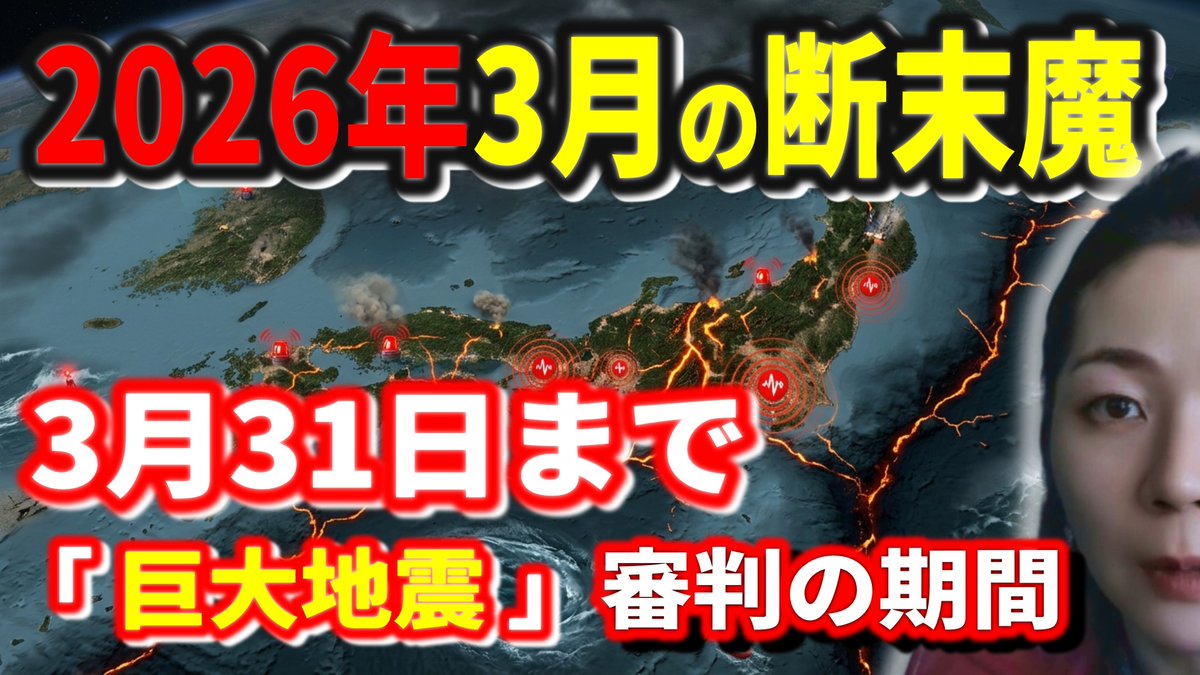 julinda3's tweet photo. 【緊急警告】2026年3月の断末魔。
　3月31日まで続く「審判の期間」。 巨大地震の前兆か？

 今、日本の中枢と霊域で「あり得ない異変」が連鎖しています。

❌即位後初の祭祀欠席 ❌地下27mから突き出した謎の巨杭 ❌聖域を捨て逃げ出した奈良の神鹿

この国の守護に何が起きたのか。
今すぐ確認してください。

動画はこちら👇
https://t.co/88IJ4cF05l

#巨大地震 #予言 #日月神示 #白神じゅりこ #都市伝説 #じゅりGO💃