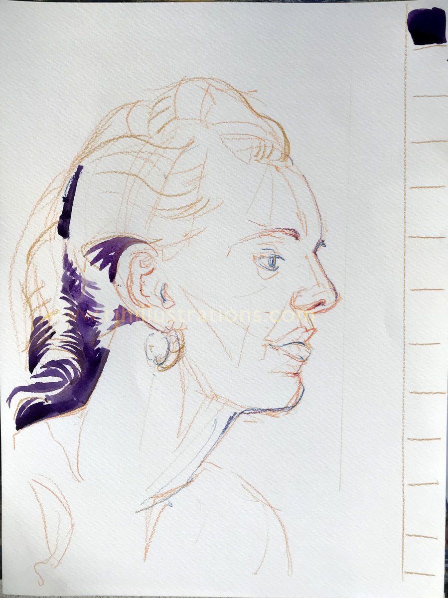 RogerHutchinsI1's tweet photo. I painted this portrait in profile, as a demonstration, of Jean Rhodes the performer and professional strong woman based on an oil painting by her friend Dame Laura Knight. #artist #arttutor #classdemonstration https://t.co/NivegQMoGG
