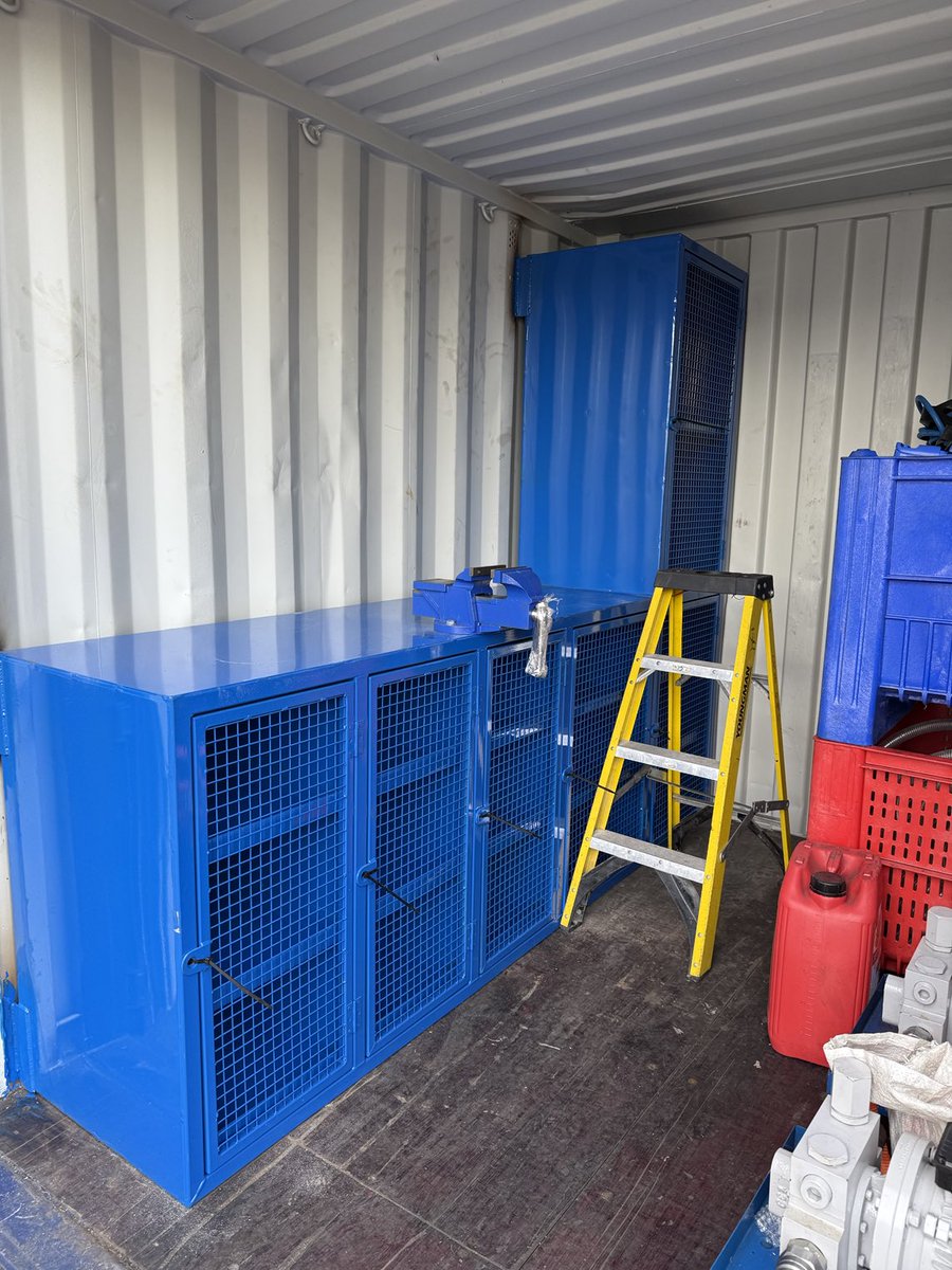 All steel work bench and lockers made for off shore container @kabco fabrication wigan