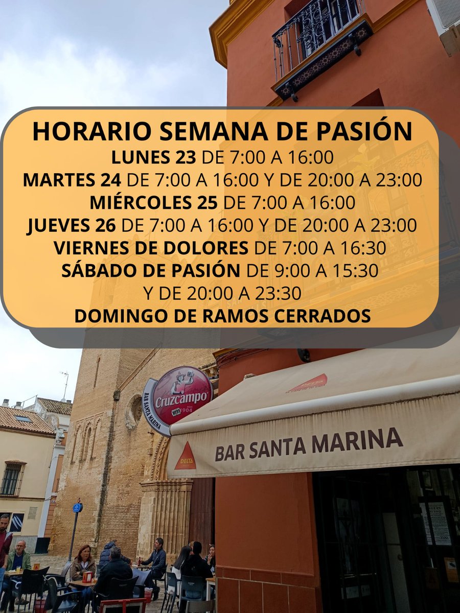 BarSantaMarina's tweet photo. Horario durante esta semana y la Semana Santa https://t.co/qGQB3llmeh