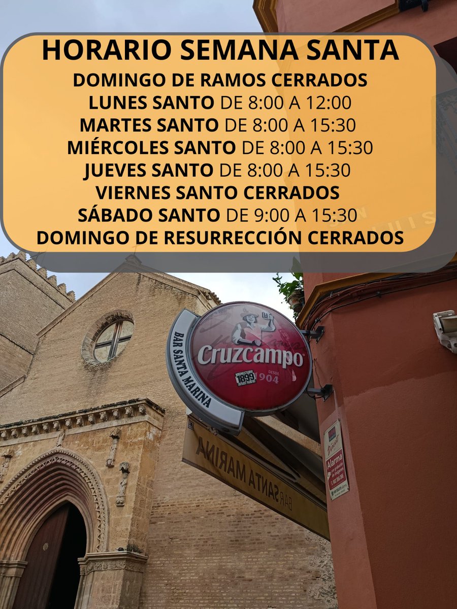 BarSantaMarina's tweet photo. Horario durante esta semana y la Semana Santa https://t.co/qGQB3llmeh