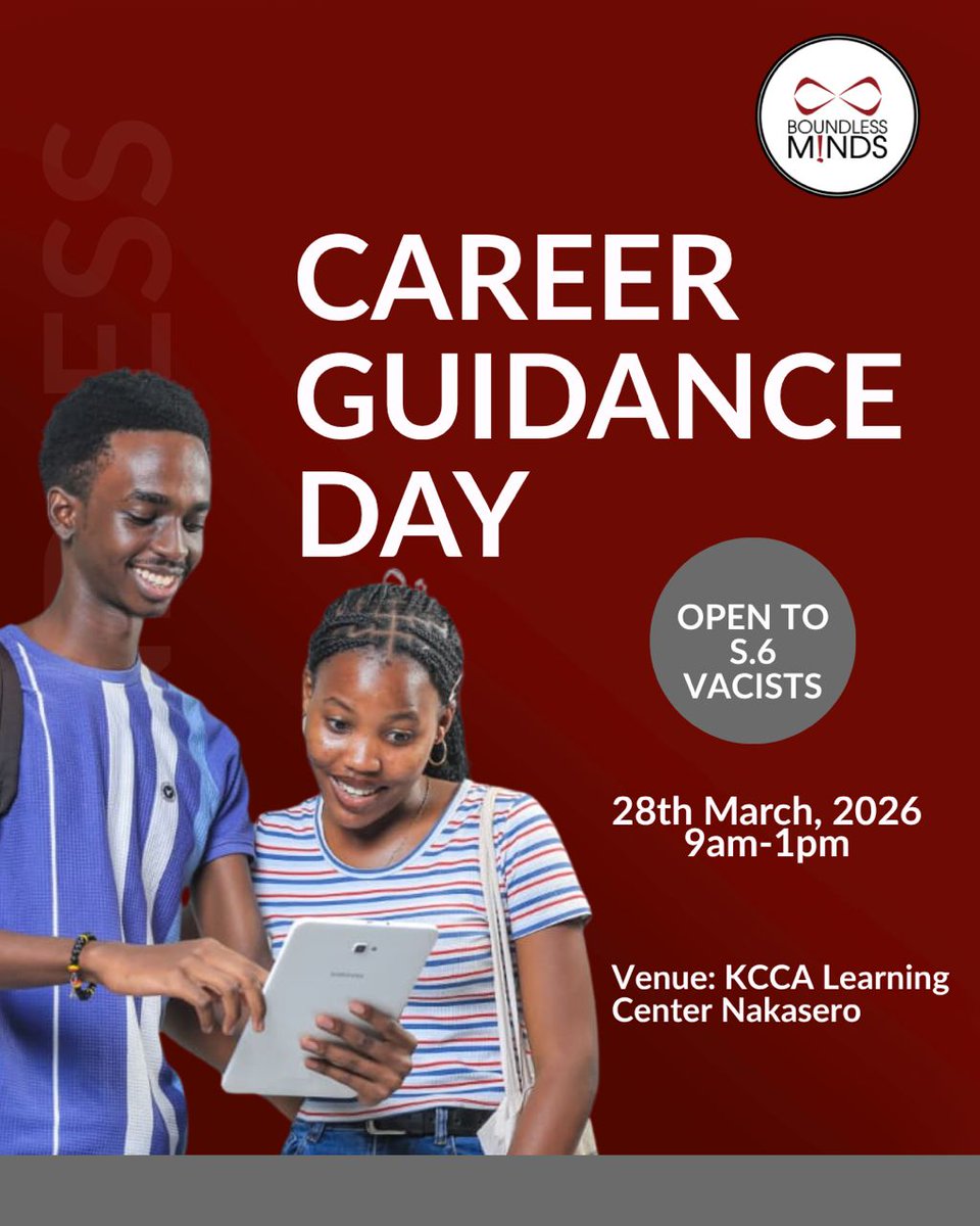 BoundlessMinds_'s tweet image. Career Guidance Day with Boundless Minds. – FREE and open to any S.6 vacist. Join us on 28th March 2026, 9 am–1 pm at the KCCA Learning Center, Nakasero, for expert advice to shape your future. #CareerDay #FreeEvent #S6Vacists