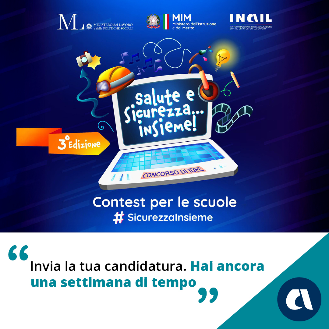 Il 31 marzo scadono i termini per partecipare al contest “Salute e sicurezza… insieme!” di <a href="/MinLavoro/">Ministero Lavoro</a> e <a href="/MIsocialTW/">Ministero dell’Istruzione e del Merito</a> in collaborazione con #Inail. Scopri le modalità di invio degli elaborati delle scuole secondarie di secondo grado e dei percorsi #IeFPl
👉 cutt.ly/Itb6uynG