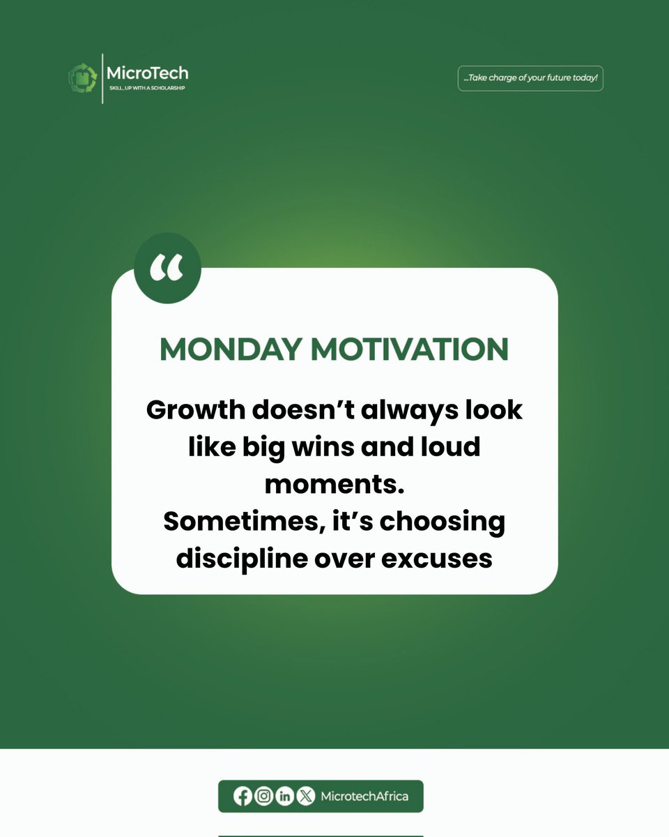 MicrotechAfrica's tweet photo. Show up when you don’t feel like it.

Try again after things didn’t work out
It might be quiet or  uncomfortable. But it’s powerful.

Don’t focus on being perfect. Focus on being consistent.

#tech4u #microtechafrica https://t.co/Y0vUIJMhbF