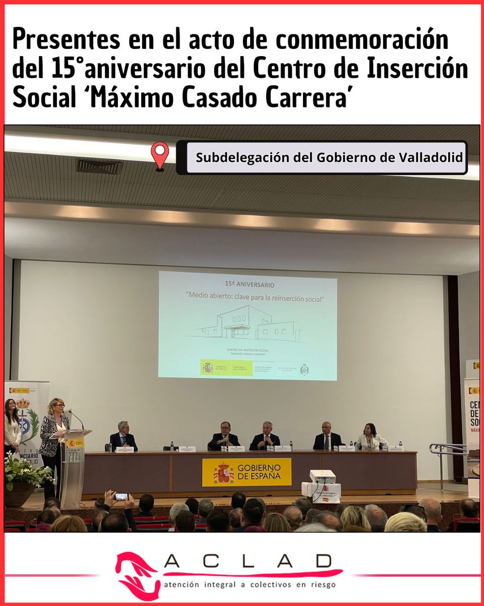 ✔La pasada semana, acudimos al acto de conmemoración del 15°aniversario del Centro de Inserción Social 'Máximo Casado Carrera'. 
📍Sede Delegación del Gobierno de #Valladolid 

#ACLAD
#InserciónSocial
#centropenitenciario 
#CIS
#reconocimientos