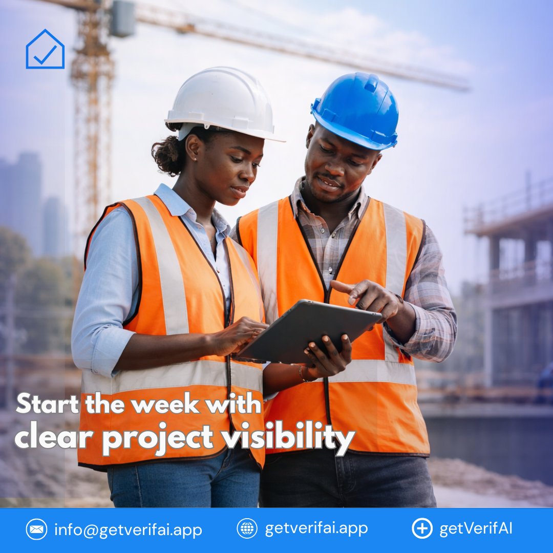 getVerifAI's tweet photo. Start the week with clear project visibility.

Better visibility → faster decisions → better execution.

#ConstructionManagement #ProjectVisibility #Efficiency #getVerifAI https://t.co/s1Xq3lP3J9