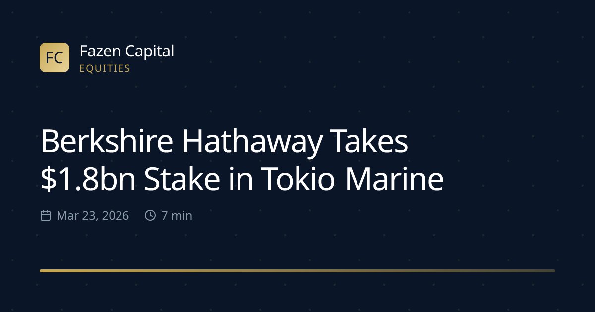 fazencapital's tweet image. Berkshire Hathaway Takes $1.8bn Stake in Tokio Marine: Berkshire Hathaway bought a $1.8bn stake in Tokio Marine on Mar 23, 2026, prompting a… dlvr.it/TRf7nW 👈 Read full analysis #BerkshireHathaway #TokioMarine #InsuranceInvestment #MarketValuation #BusinessStrategy