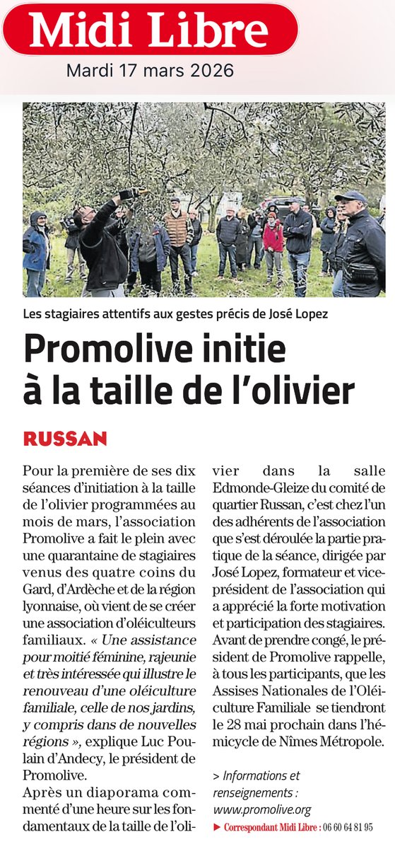 PromoliveGard's tweet photo. Articles du MidiLibre sur les démonstrations de taille et les interventions en milieu scolaire (Bellegarde mais aussi Villetelle) avec la Confrérie des Chevaliers de l'Olivier L/R. https://t.co/t8k9dZBmxm