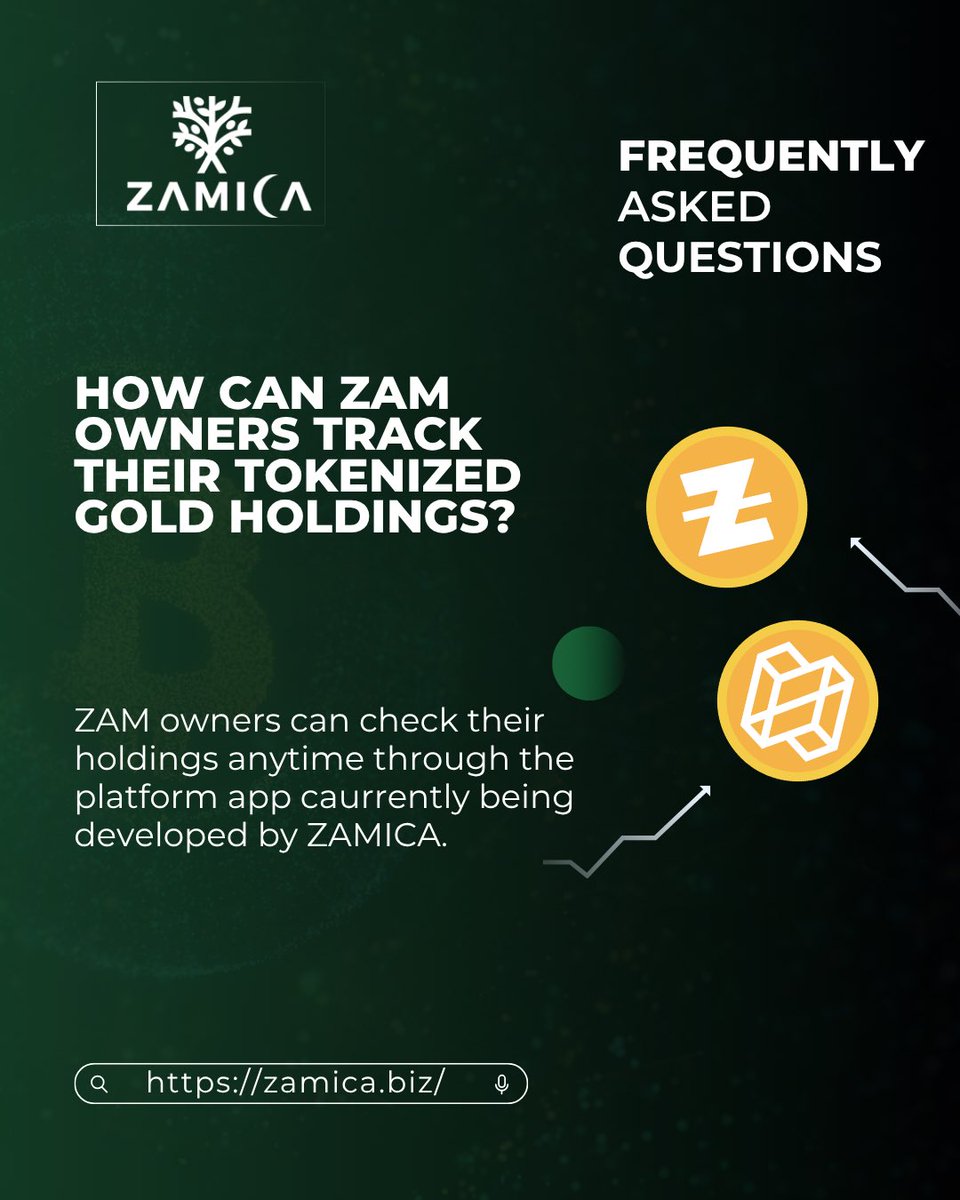 zamicaofficial's tweet photo. FREQUENTLY ASKED QUESTIONS 

⁉️ How can ZAM owners track their tokenized gold holdings? 

❗️Find the answer on banner.

#zamica #zamicaofficial #web3 #zam #zamic #tokenixedgold #frequentlyaskedquestions https://t.co/nPYWGPKWCQ