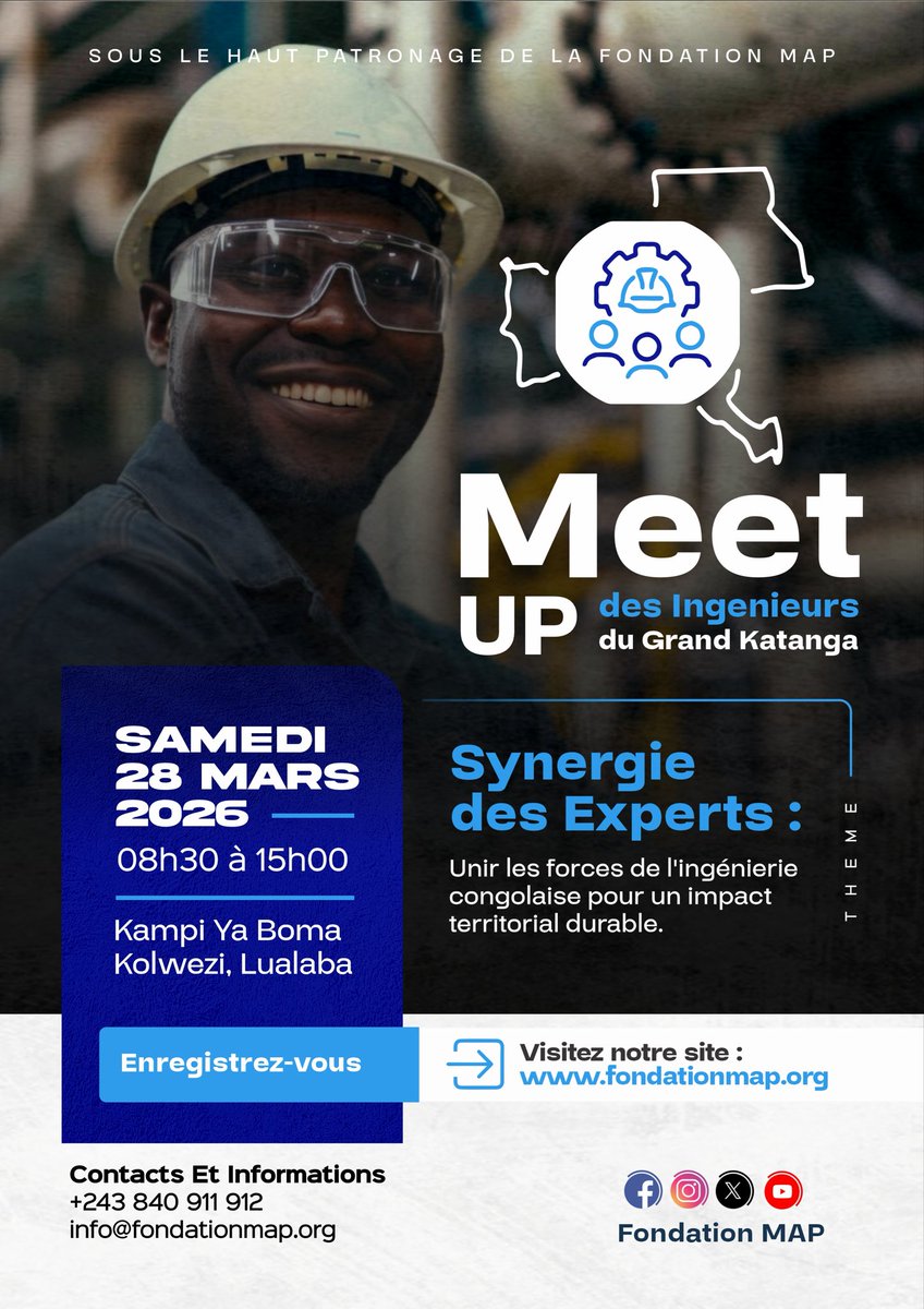 MEET UP DES INGÉNIEURS DU GRAND KATANGA
Une plateforme stratégique au service de l’ingénierie et du développement industriel

Dans un contexte où la transformation locale, la performance industrielle et le contenu local deviennent des priorités majeures, la Fondation MAP initie