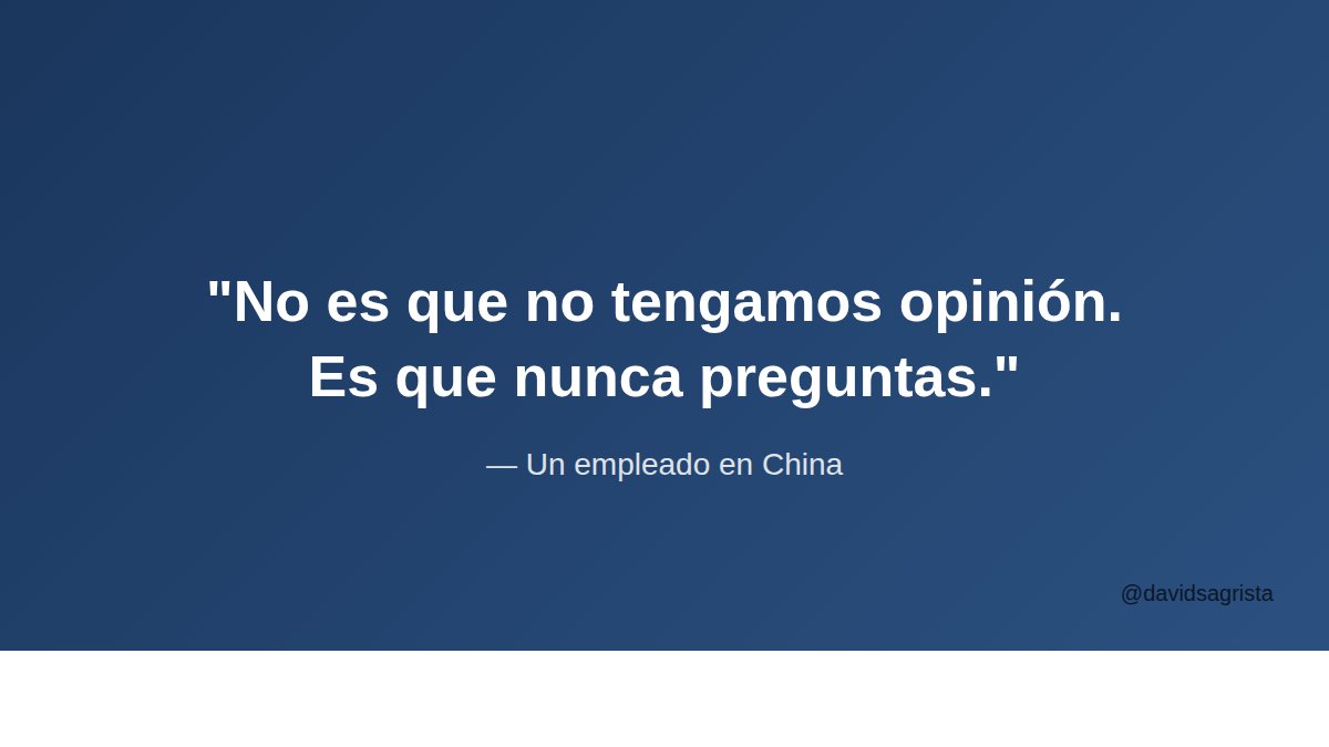 davidsagrista's tweet photo. Cuando era director en China, mi equipo nunca me contradecía. Decían sí a todo.

Pensé que era cultural.

Hasta que un empleado me dijo en privado:

"No es que no tengamos opinión. Es que nunca preguntas."

A veces el problema de comunicación no está en el otro. https://t.co/mEM5Y8jJa6