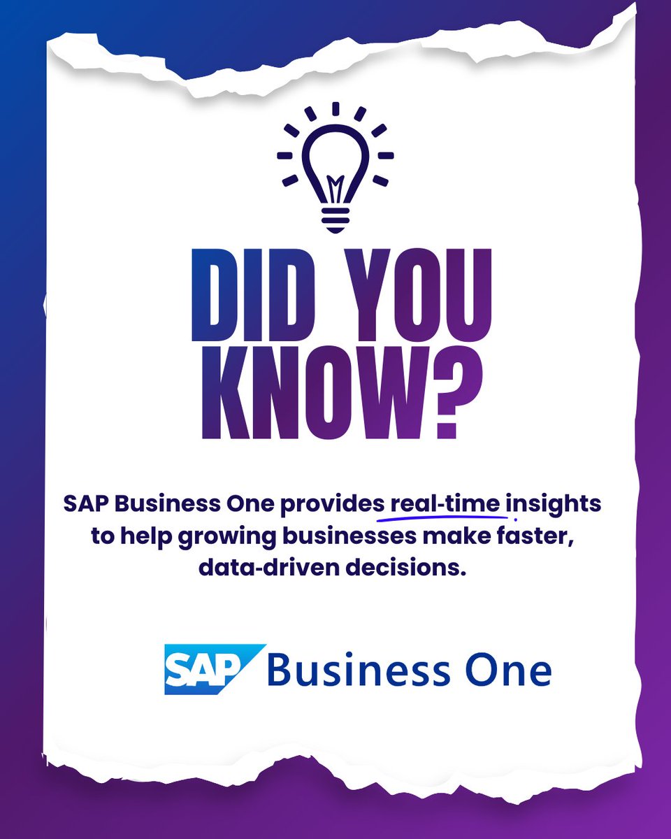 AdvanceNetGroup's tweet image. Did you know?
SAP Business One provides real‑time insights to help growing businesses make faster, data‑driven decisions.
#SmartBusiness #SMBERP #SAP