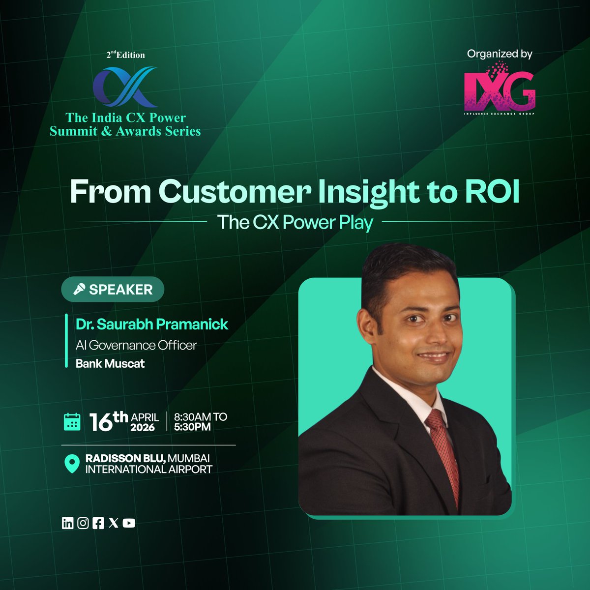 IXG2024's tweet photo. AI governance + classical music + global innovation – meet Dr. Saurabh Pramanick at #2ndindiacx2026

Join us - https://t.co/7BOxBoJ57I

 #indiacxseries #BankMuscat #AIGovernance #IndiaCXPowerSummit #CXSummit #ResponsibleAI #GenerativeAI #AIArchitect #DataScience #AIEthics https://t.co/AvbtxlI3up