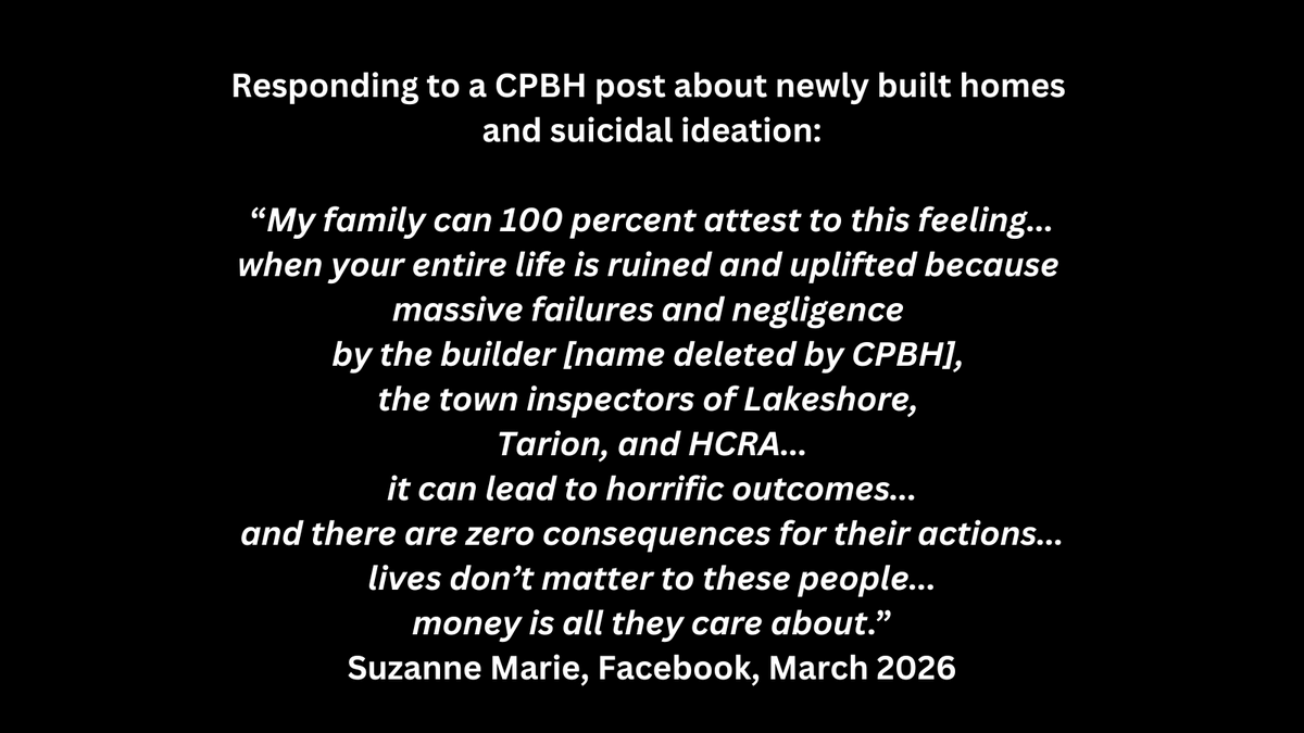 CPBH01's tweet image. #SuicidalIdeation
#CodeViolations
#ConsumerProtection
#NewlyBuiltHomes 
#onpoli