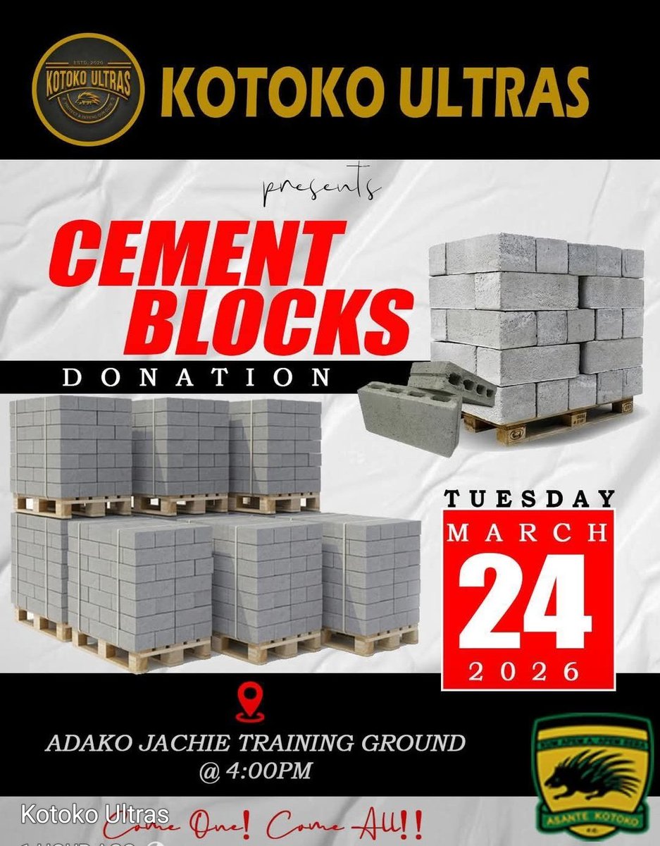 More blocks for the works at AJ

<a href="/KotokoUltras/">KOTOKO ULTRAS 🔥🎖🏆</a> is following the way.

Nice gesture and <a href="/AsanteKotoko_SC/">Asante Kotoko SC - 2X CAF CL Winners🥇</a> is grateful

<a href="/0panaa_1/">ACCRA MAYOR 🥲🥷</a> <a href="/GhanaLeague/">🇬🇭 Ghana Premier League</a>